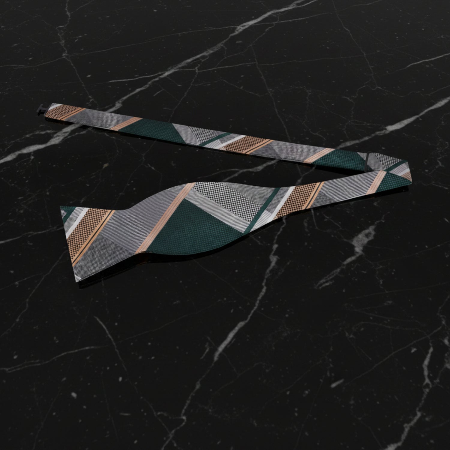 Self-Tie View: Grey, Green, Gold, White Plaid Bow Tie