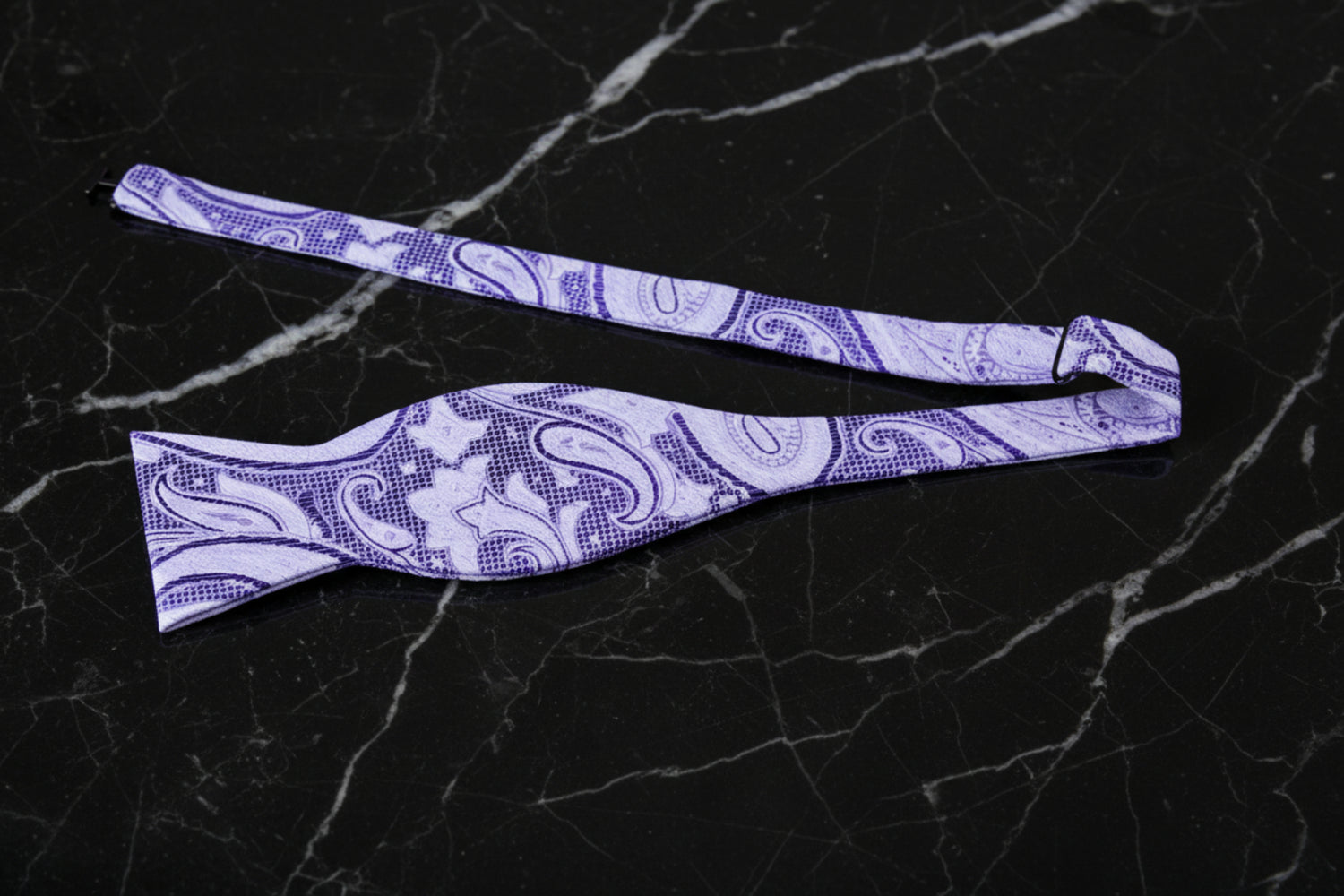 A Silver Paisley Pattern Self Tie Bow Tie View 2