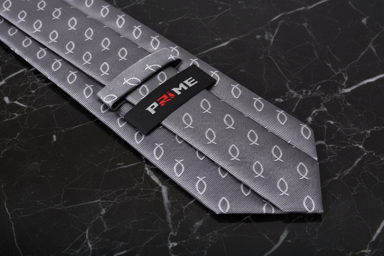 Tie Keep: Grey, Light Grey Christian Fish Tie 