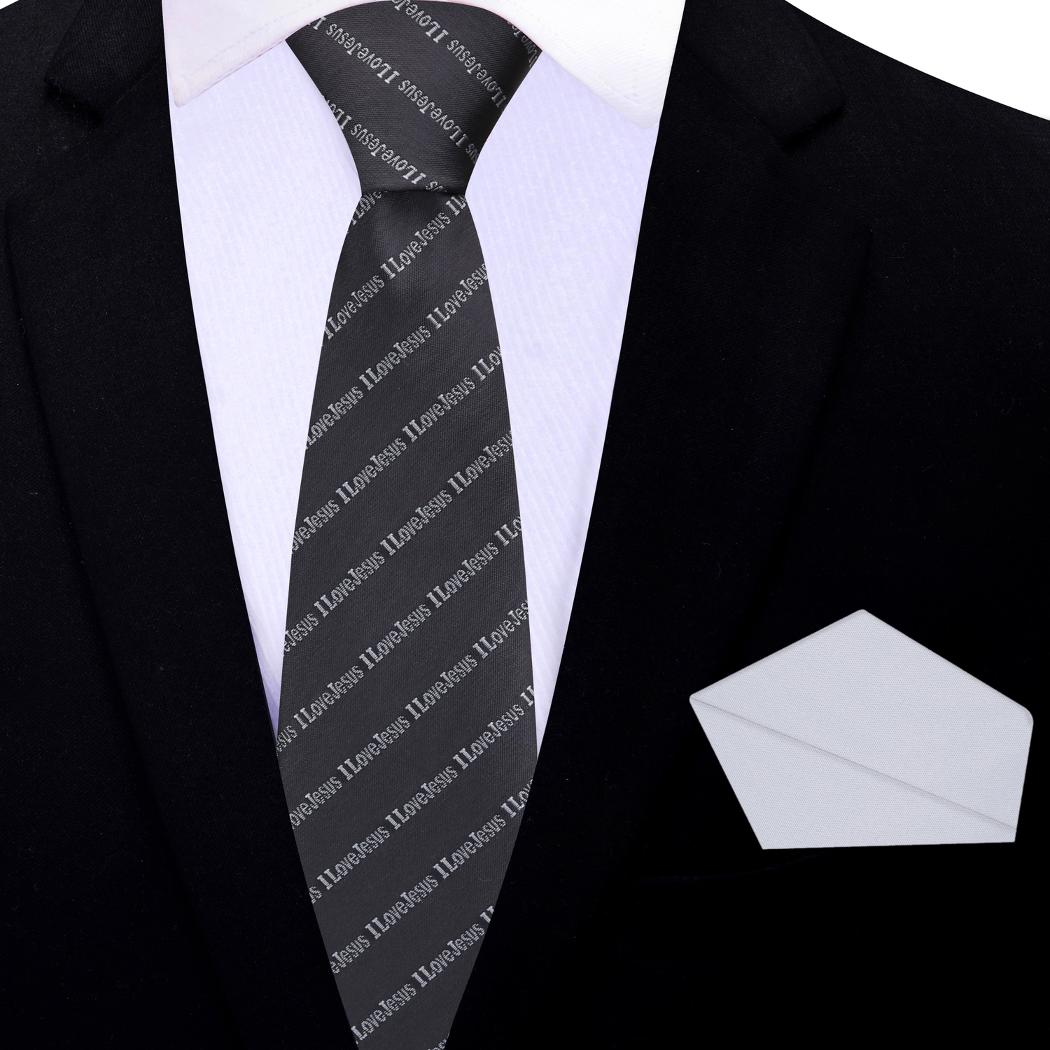 Thin Tie: Grey, Light Grey I Love Jesus Tie and Pale Grey Square