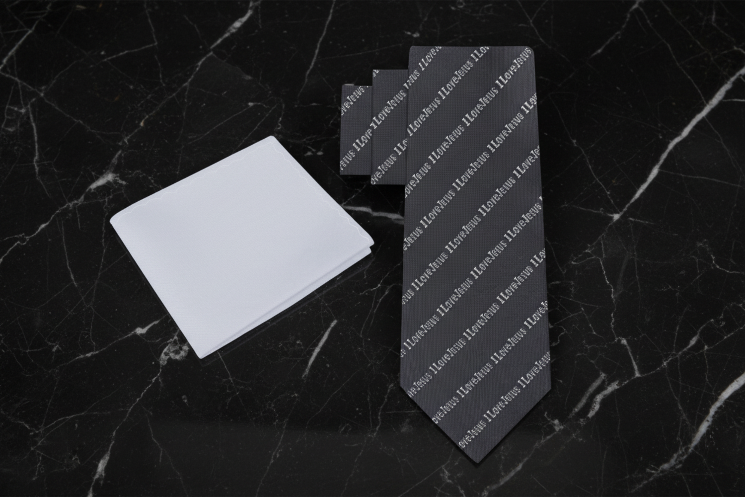 Alt View: Grey, Light Grey I Love Jesus Tie and Pale Grey Square