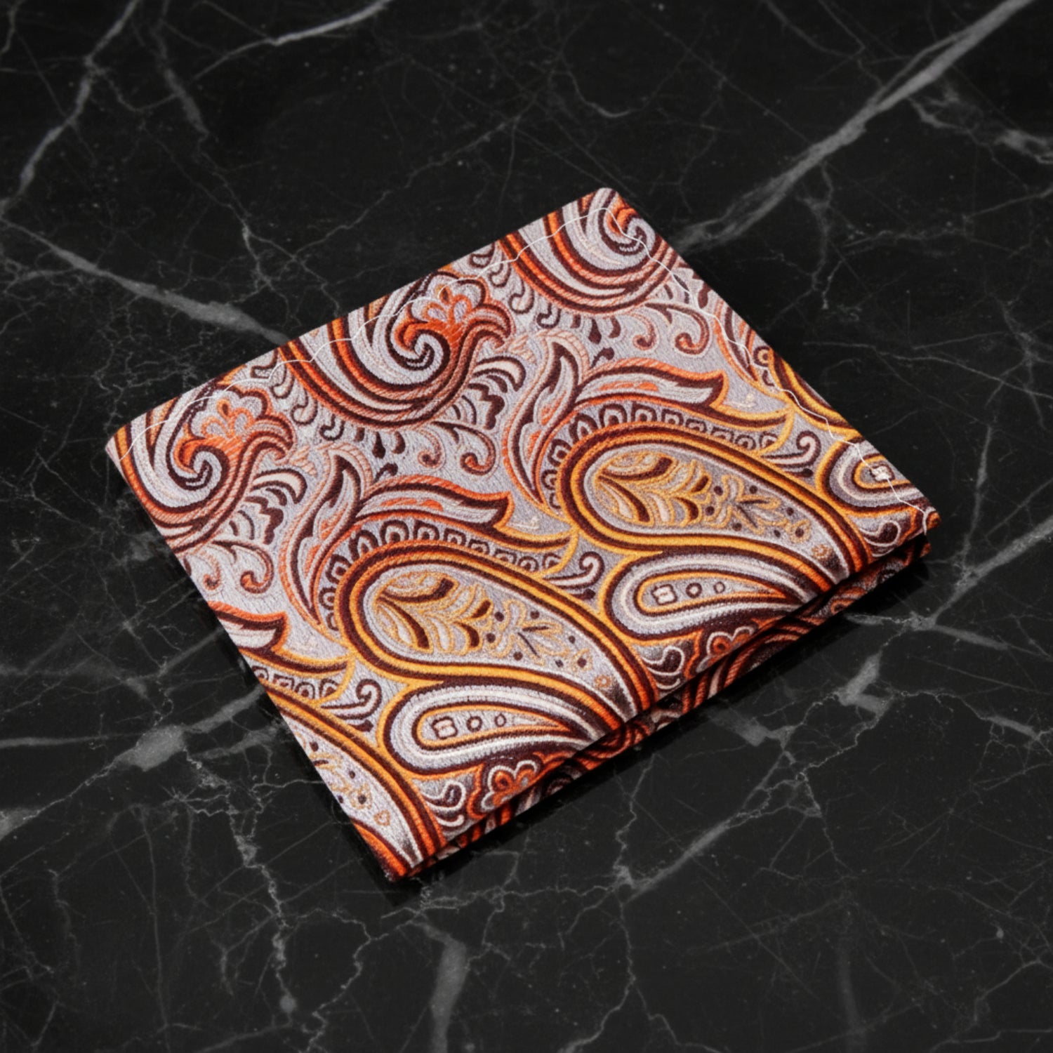 Grey, Orange Paisley Pocket Square