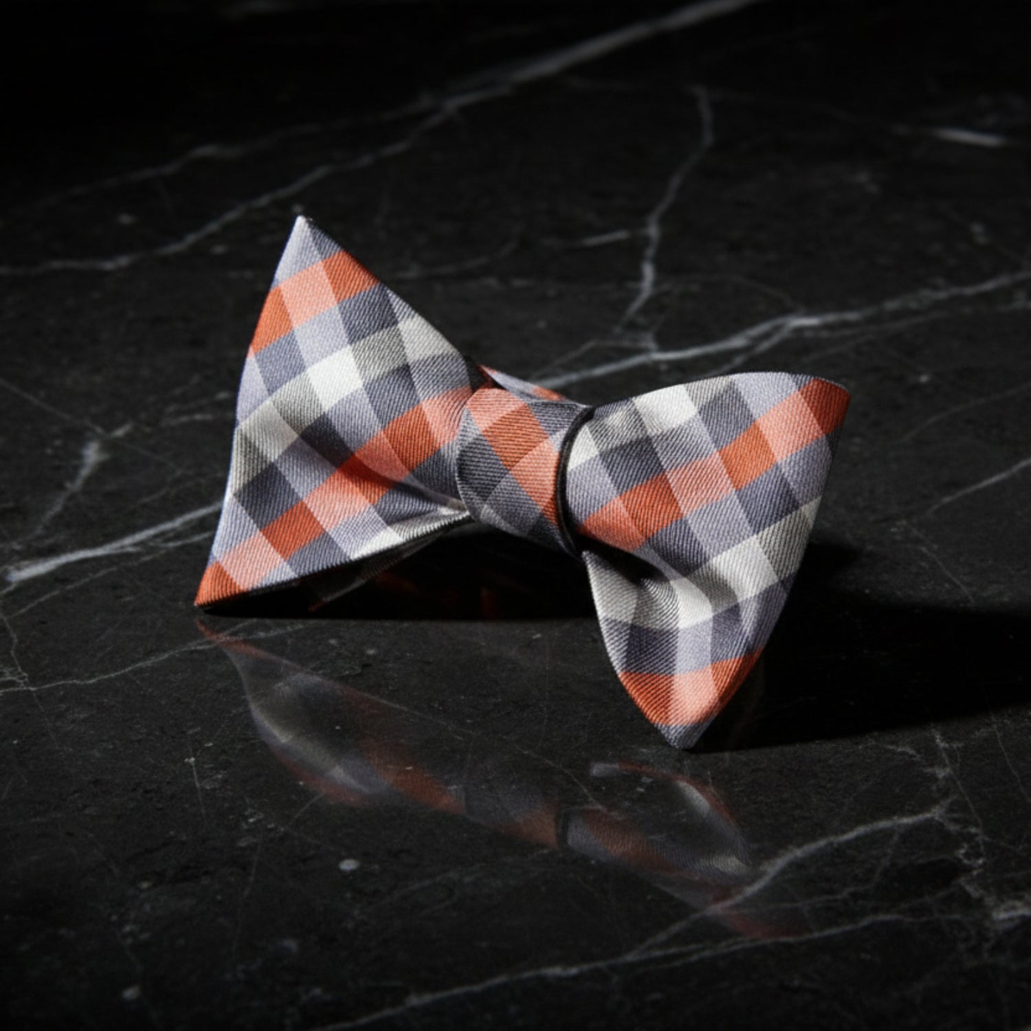 A Grey, Orange Geometric Diamond Pattern Self Tie Bow Tie 
