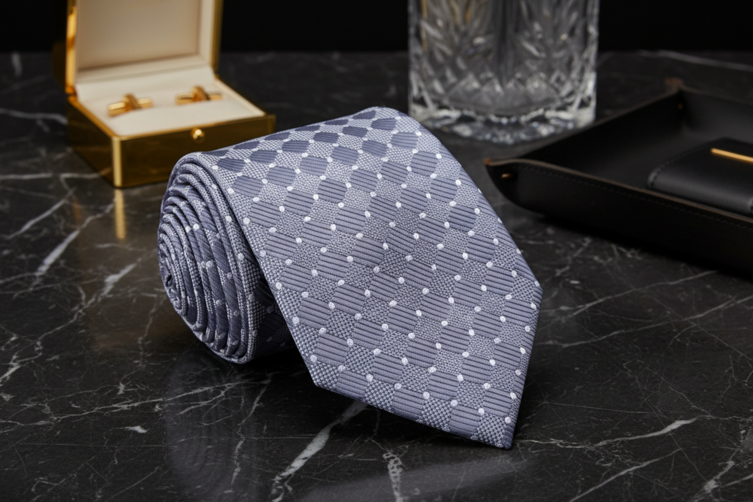 Grey, White Geometric Necktie