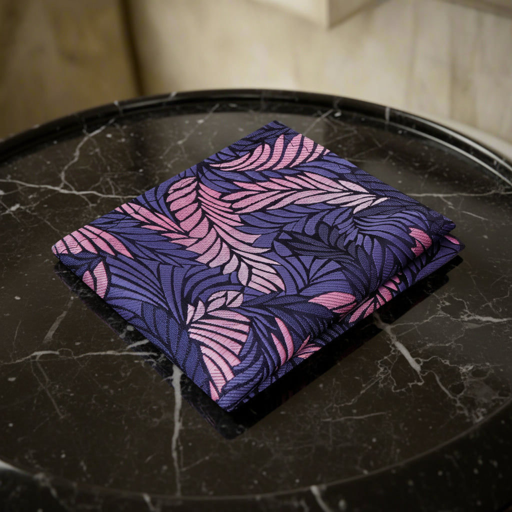 A Grey, Pink Abstract Feather Pattern Pocket Square