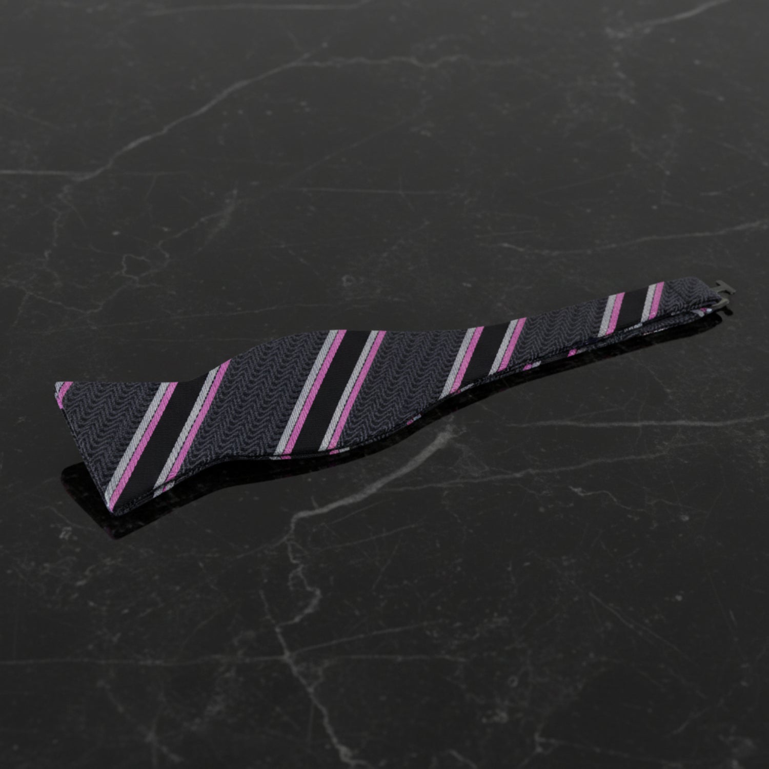 Grey, Black, Pink Stipe Bow Tie Untied