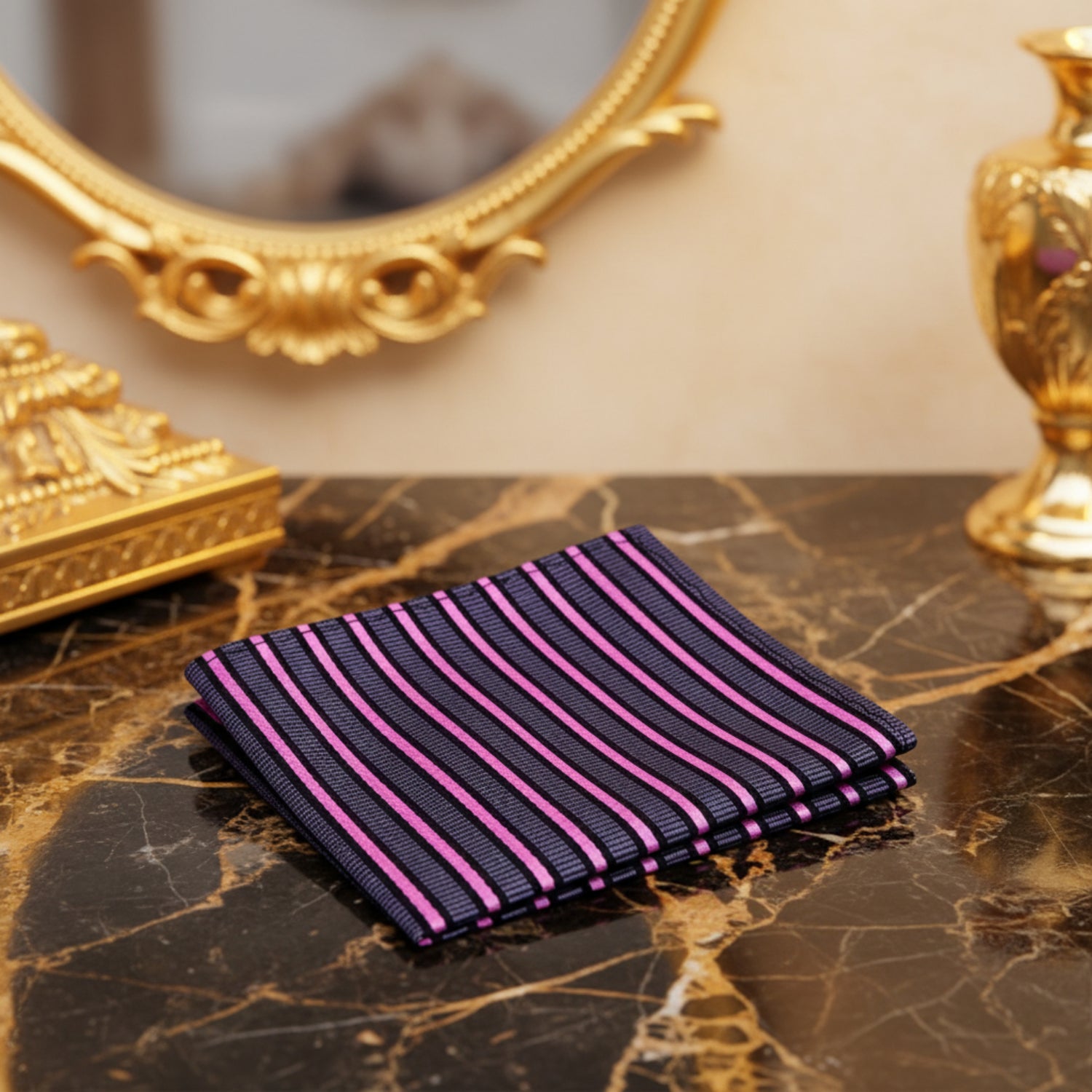 A Grey, Pink Stripe Pattern Pocket Square