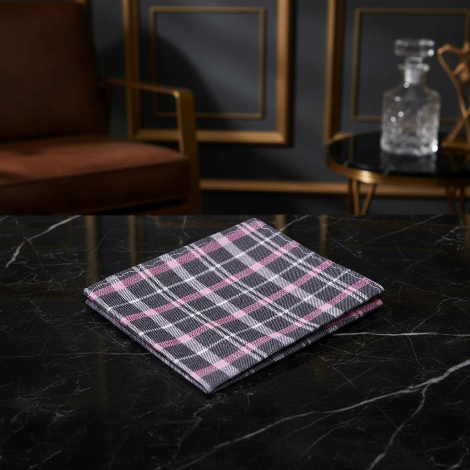 A Grey, pink Plaid Pattern Silk Pocket Square|