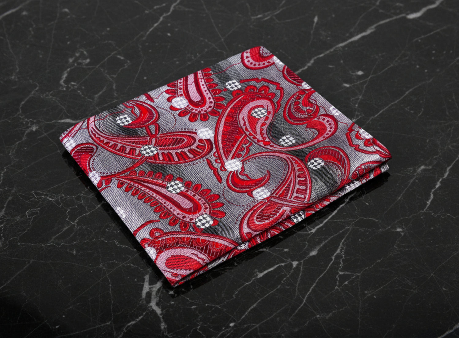 Grey, Red Paisley Square