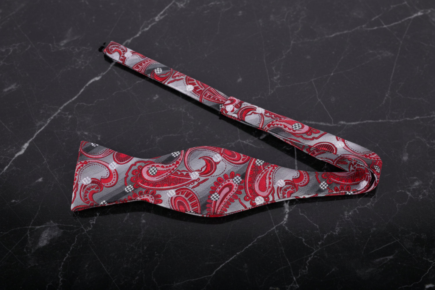 Grey, Red Paisley Bow Tie  Self Tie