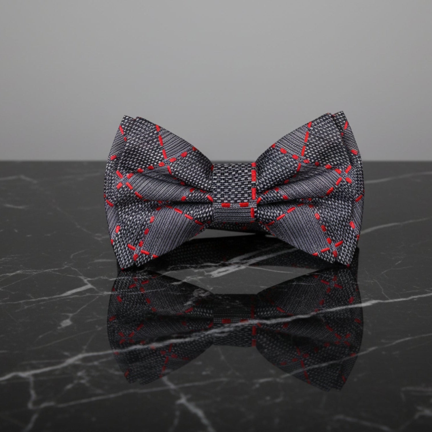 Unique View: Grey Black Red Aria Geometric Bow Tie
