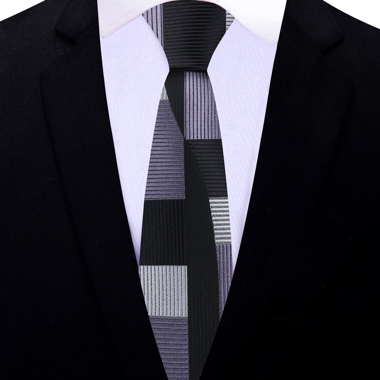 Single Thin Tie: Silver, Grey and Black Abstract Tie  