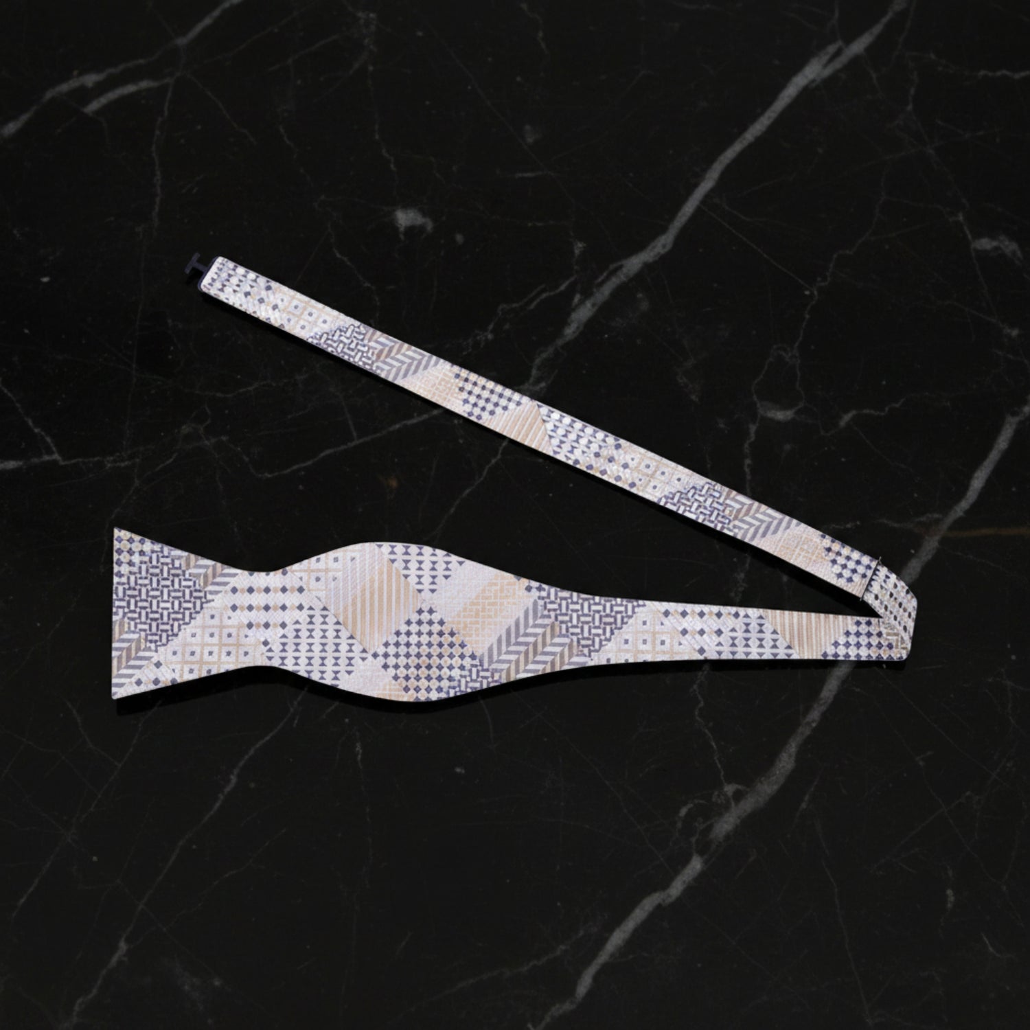 Self Tie Light Grey, Black Geometric Bow Tie