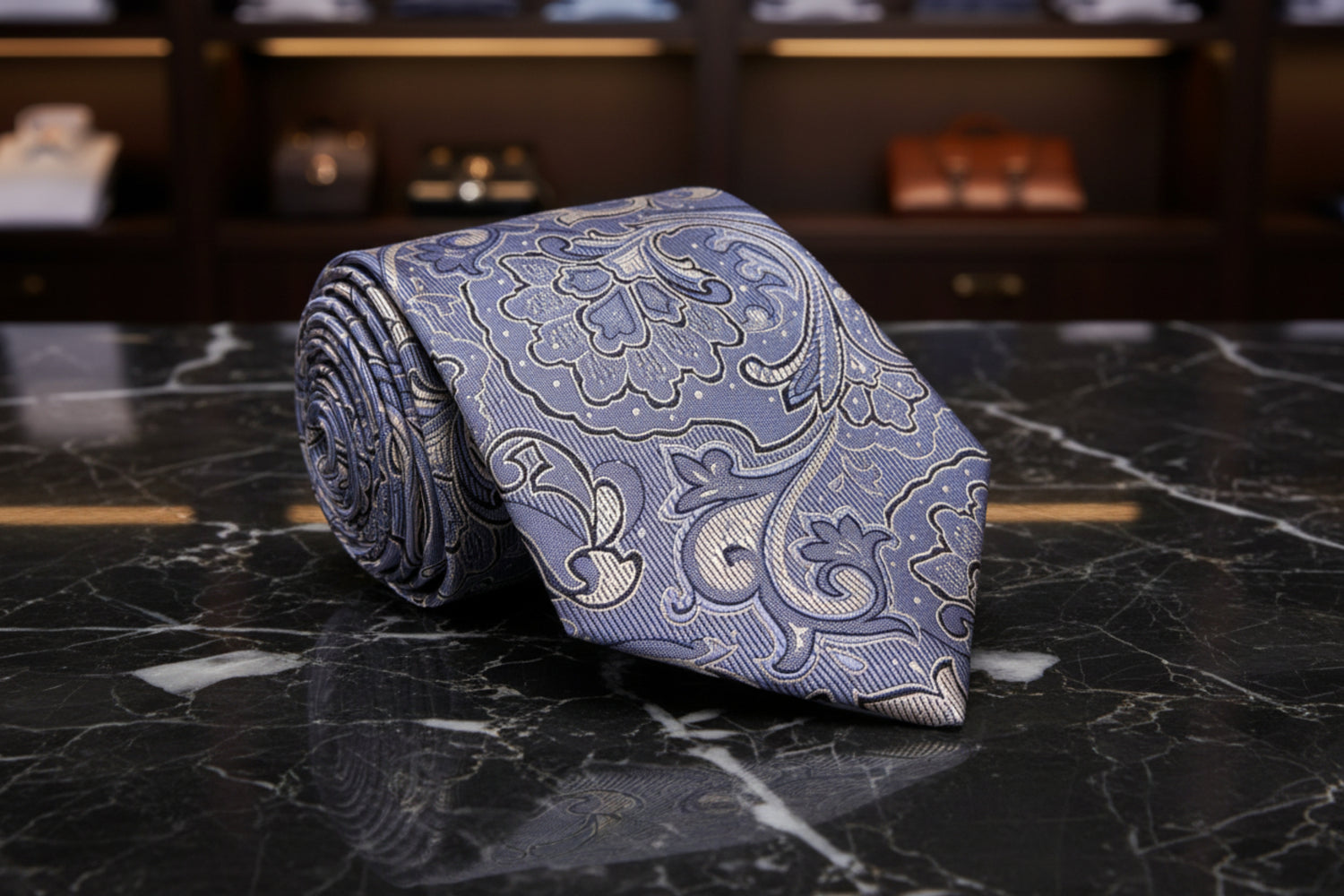 A Dark Grey, Grey Abstract Paisley Pattern Necktie 