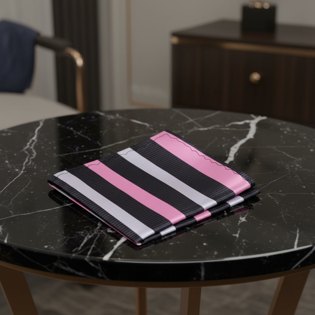 A Pink, Grey, White Stripe Pattern Silk Pocket Square