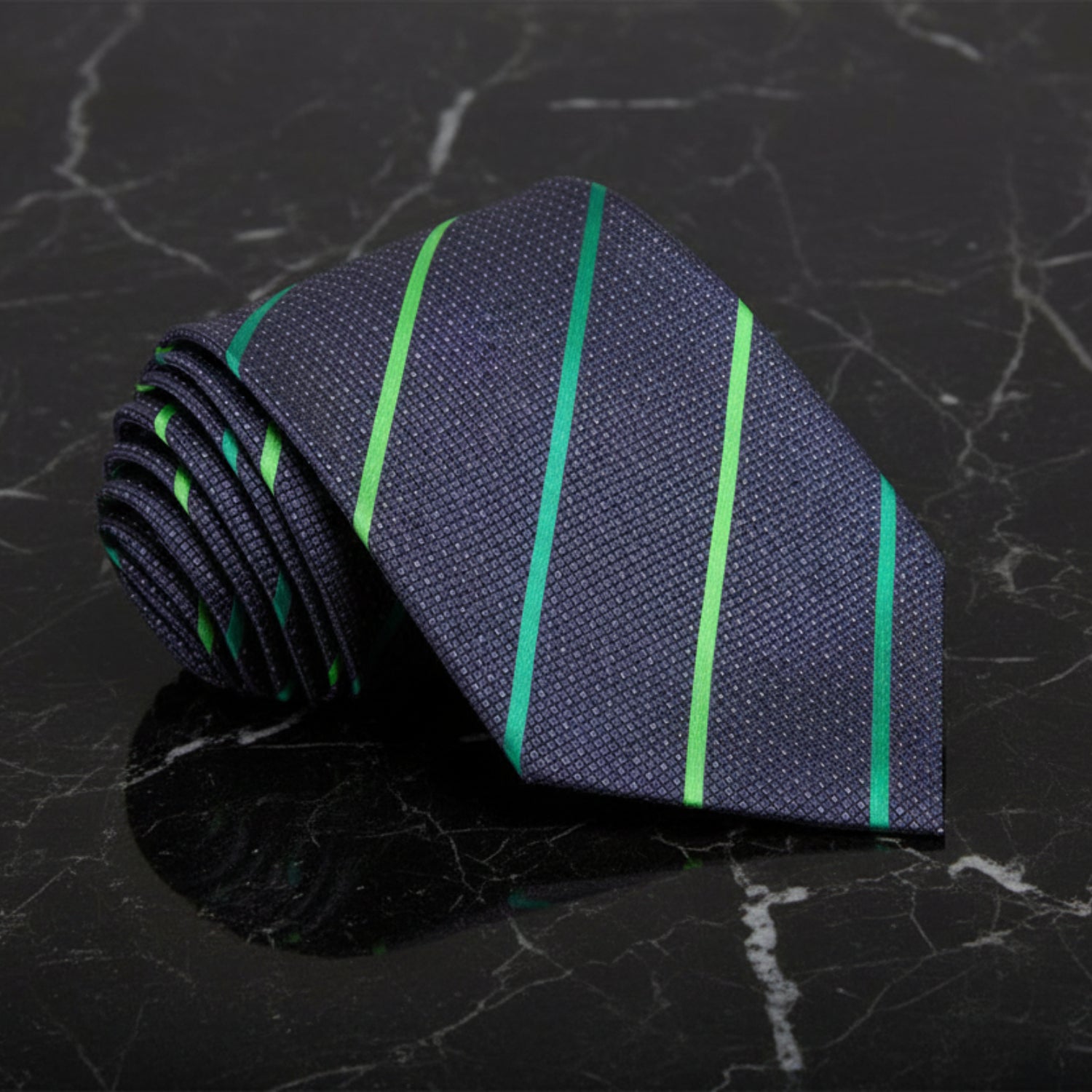 Grey, Green Stripe Tie||Grey/Green