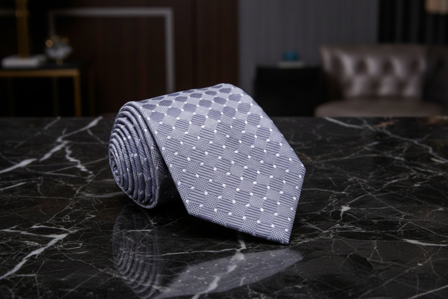 Grey, White Geometric Tie 
