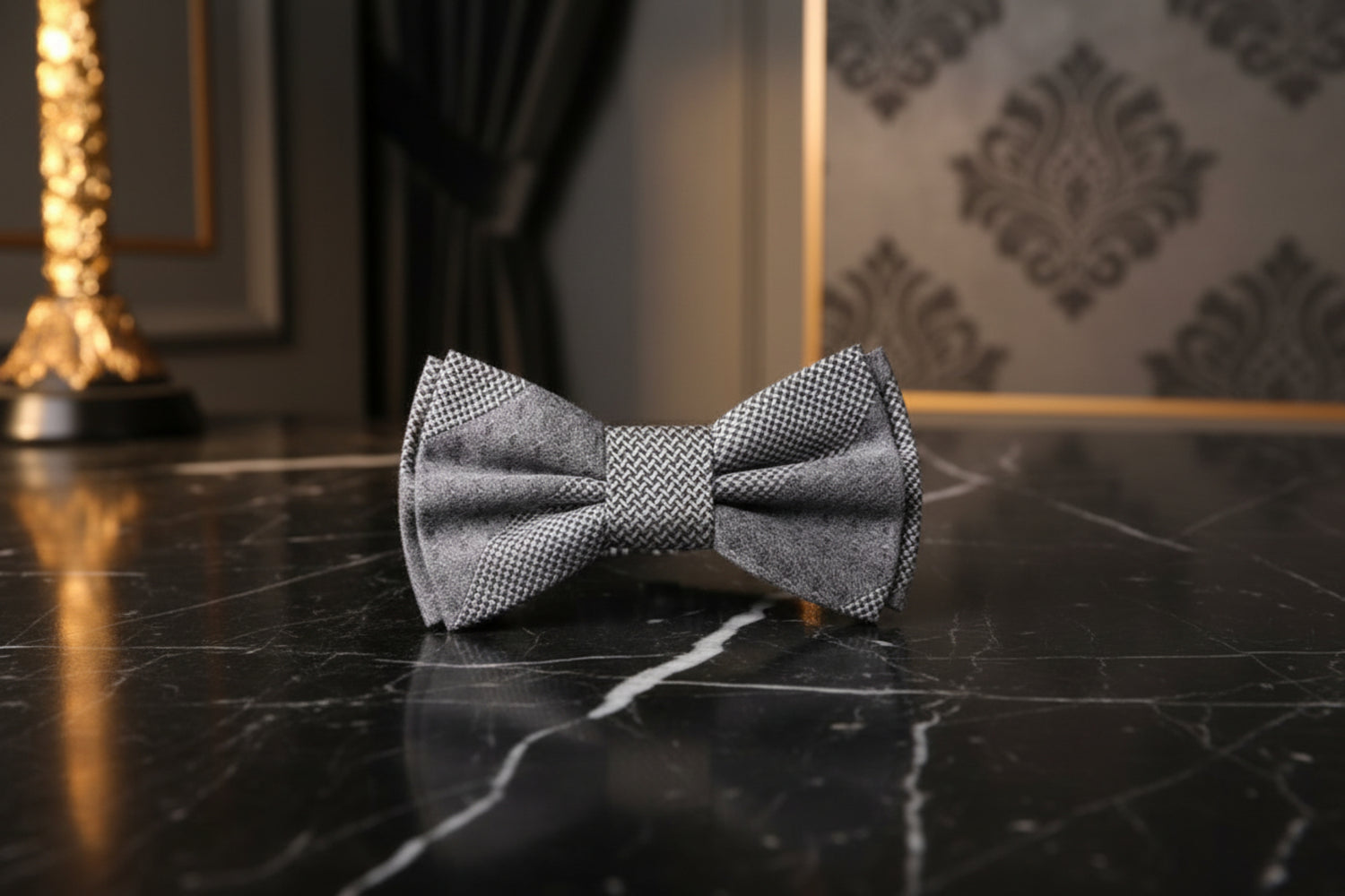 Rich Grey Geometric Bow Tie