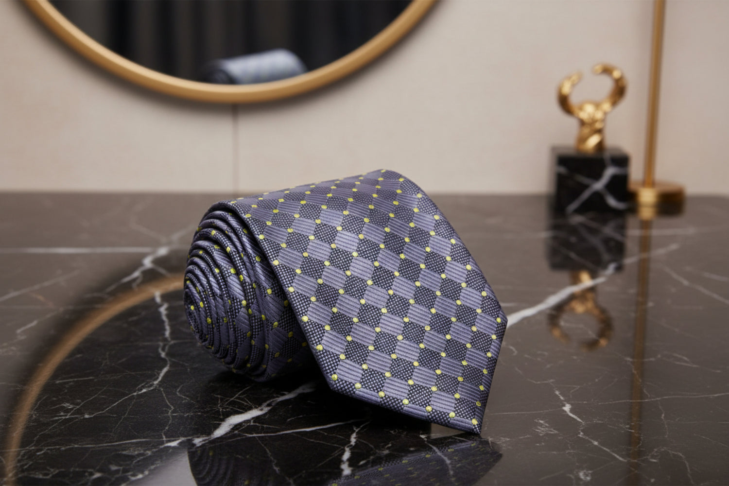 Deep Grey, Neon Yellow Geometric Tie 