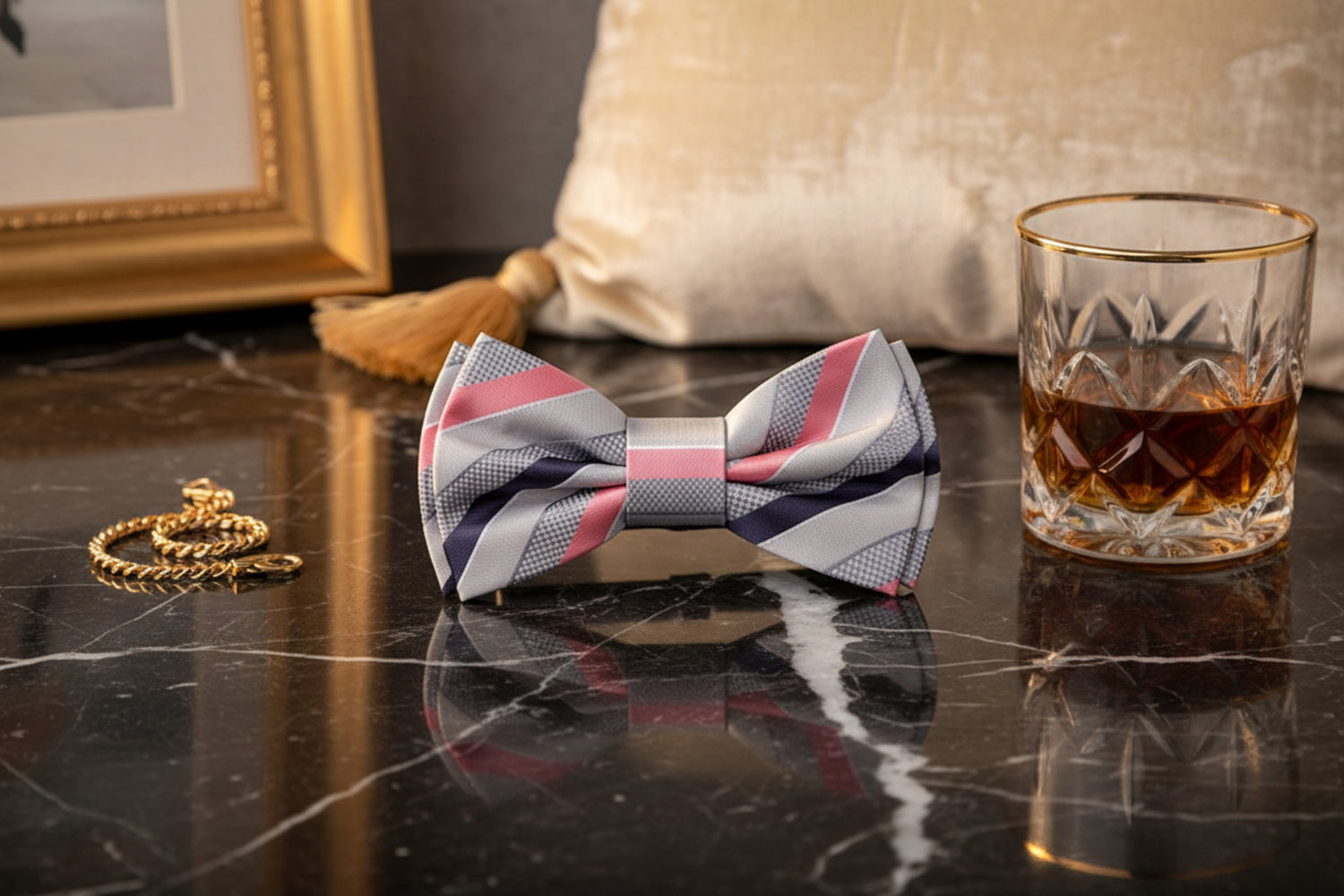 Shadow, Ice Grey, and Salmon Stripe Bow Tie
