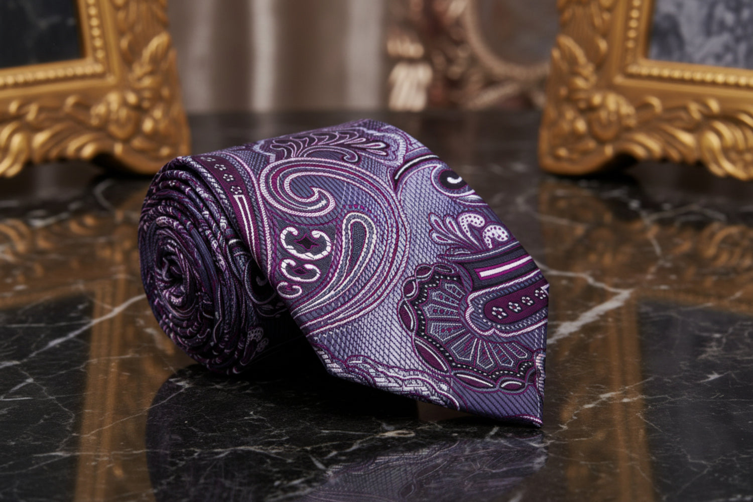 Deep Charcoal Purple Paisley Tie 