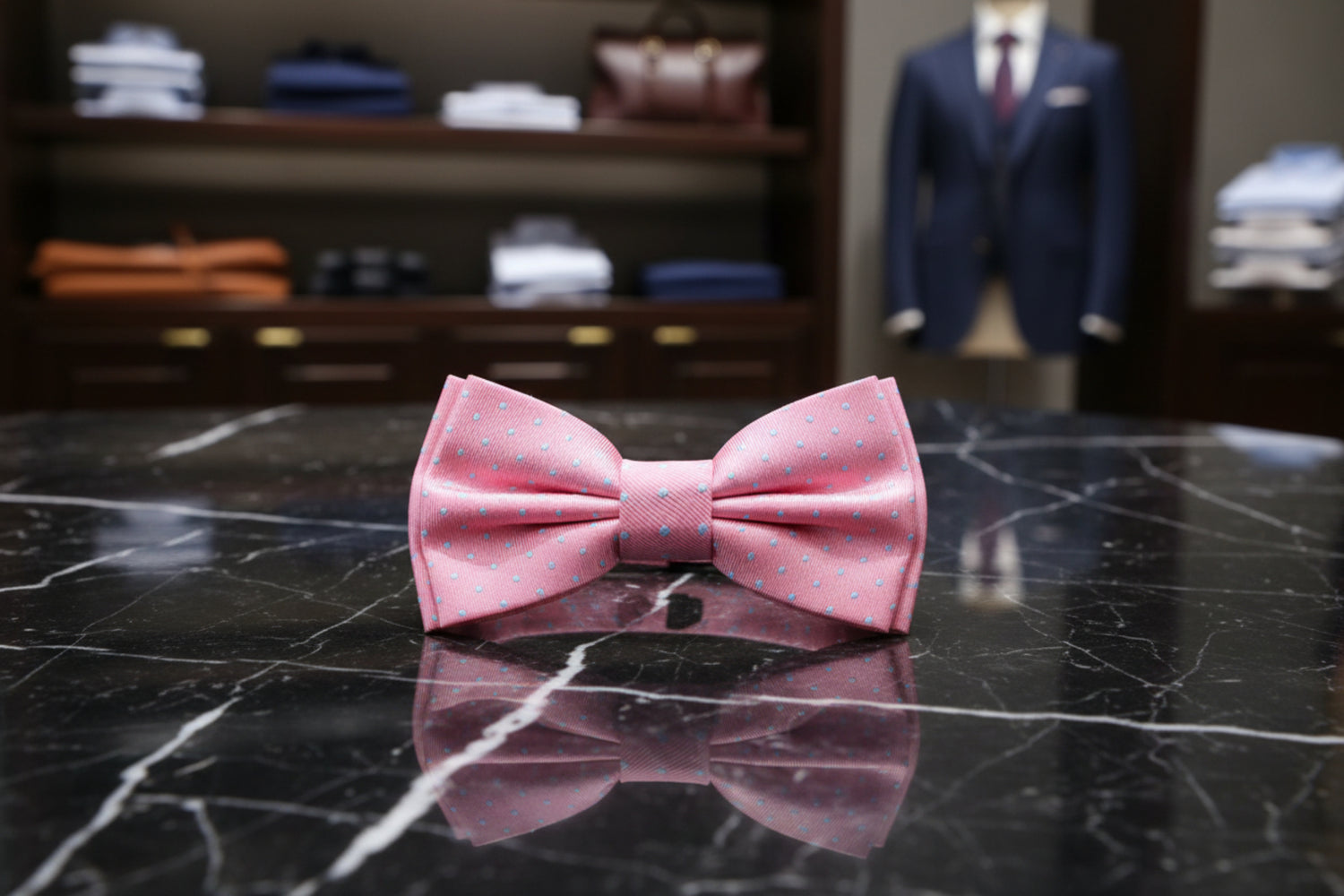 Gumball Pink, Rich Light Blue Polka Dots Bow Tie Pre Tied