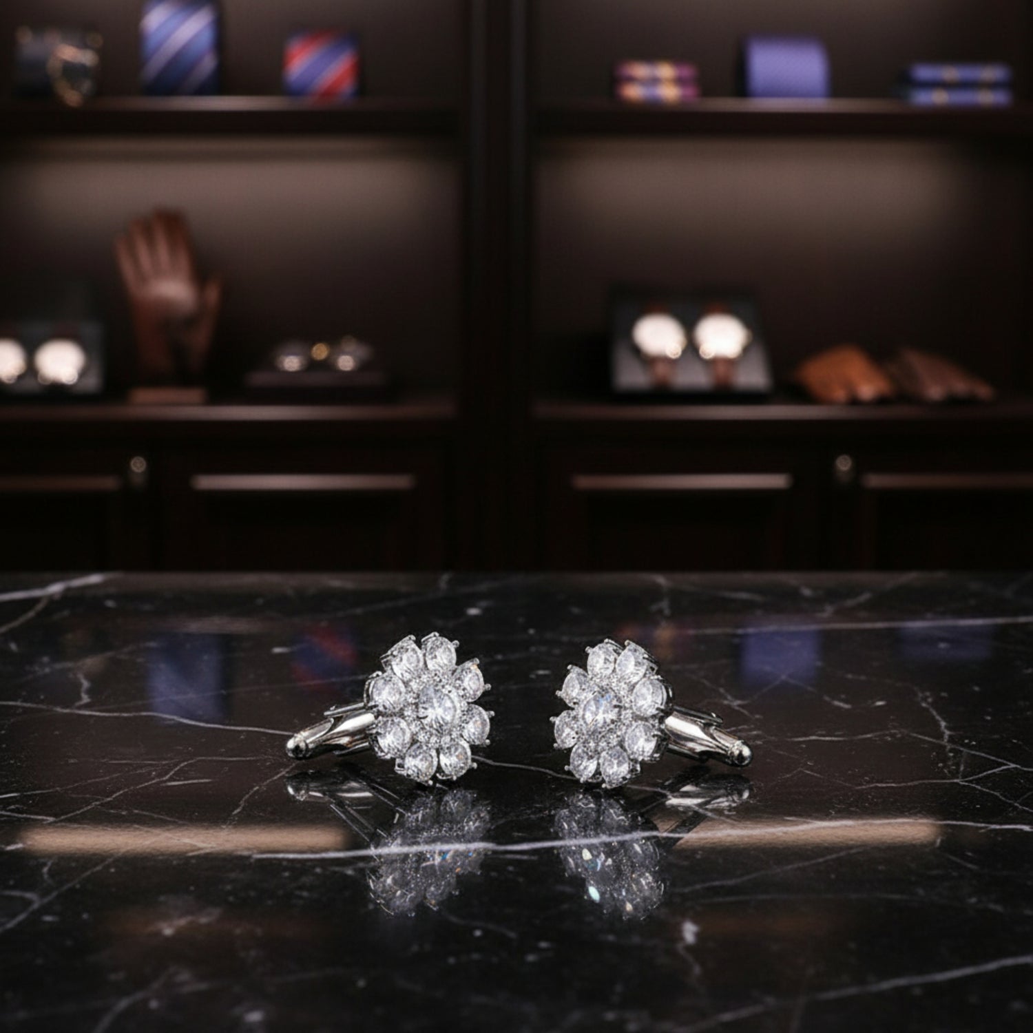 clear silver stone cufflinks