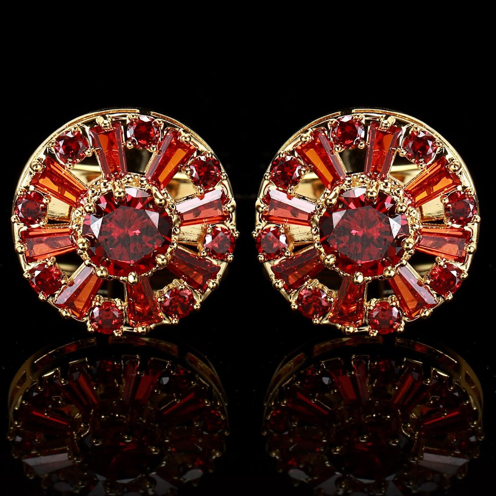 Gold Circle with Red Stone Cuffs||Gold Circle with Red Stone