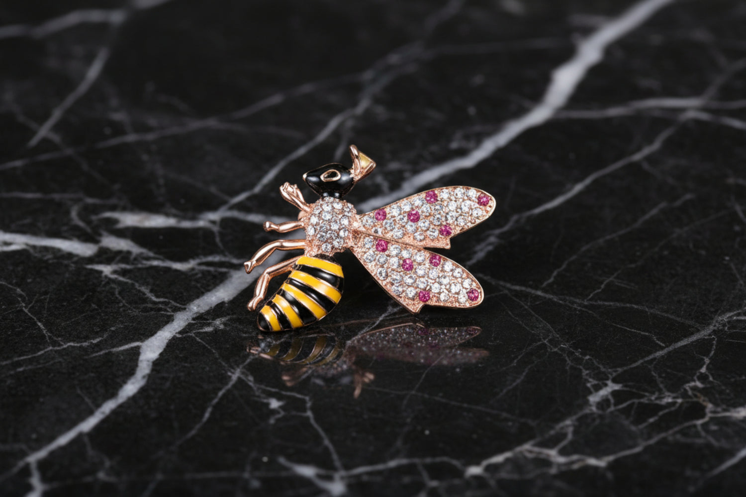 Honey Bee With Clear and Red Stones