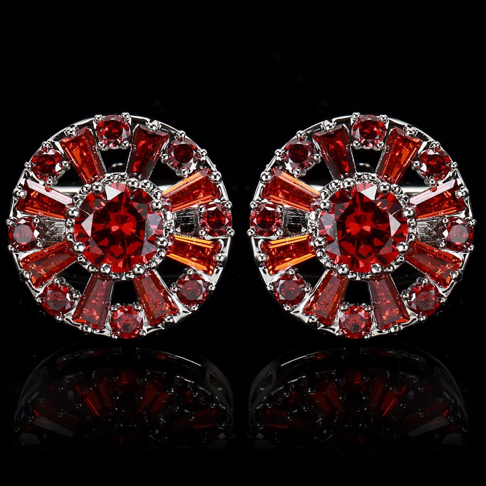 Chrome Circle with Red Stone Cuffs||Chrome Circle with Red Stone
