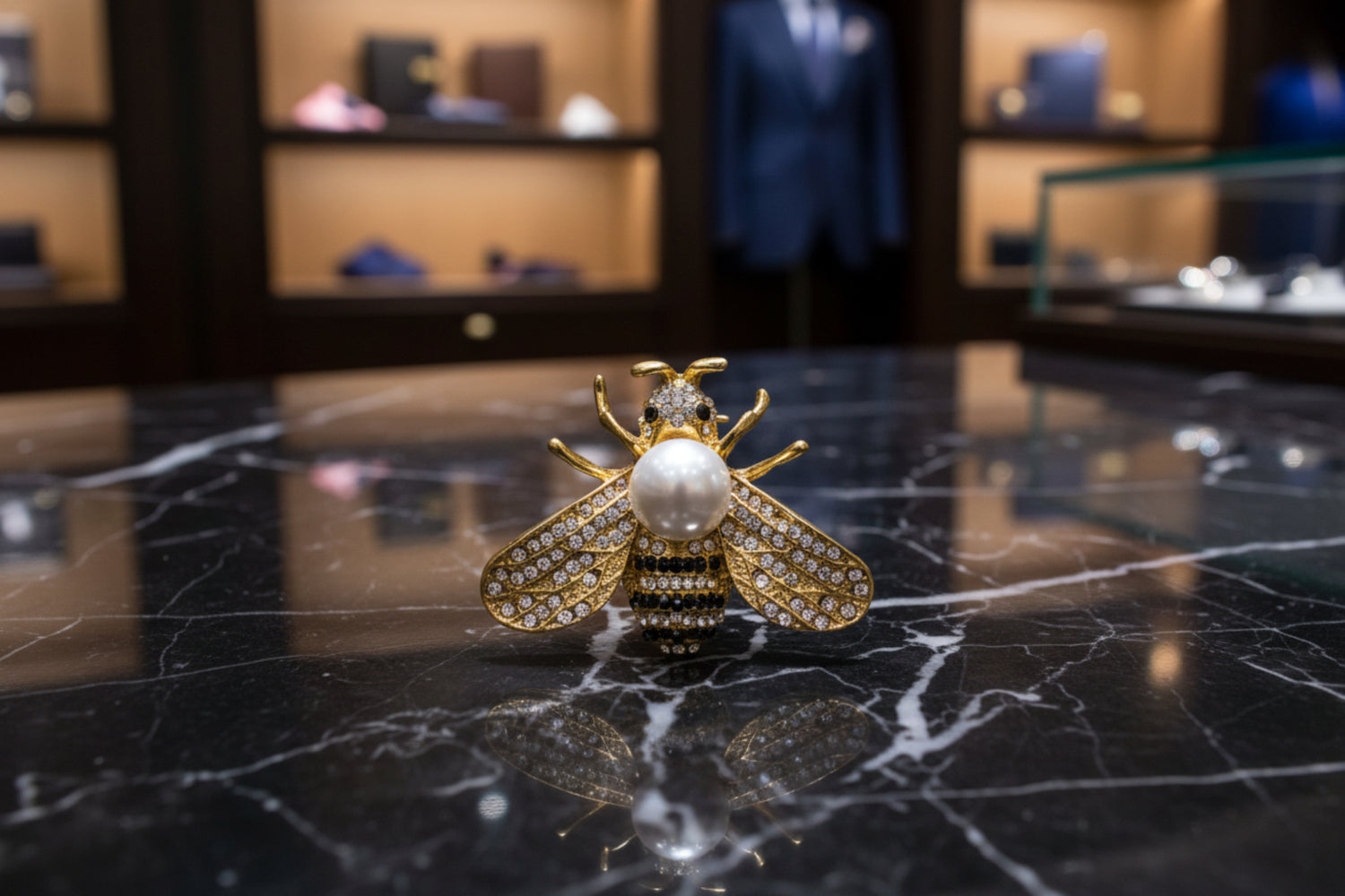 Honey Bee With Pearl Circle Stone