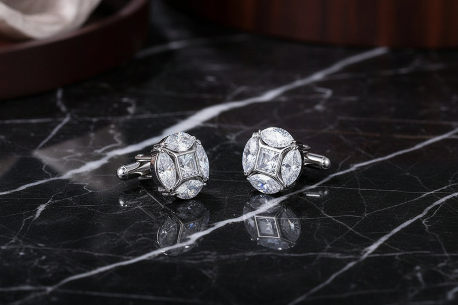 Silver Clear Cufflinks