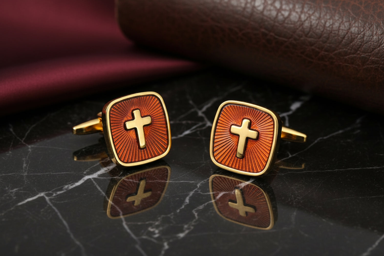 Gold and Amber Cross Cufflinks