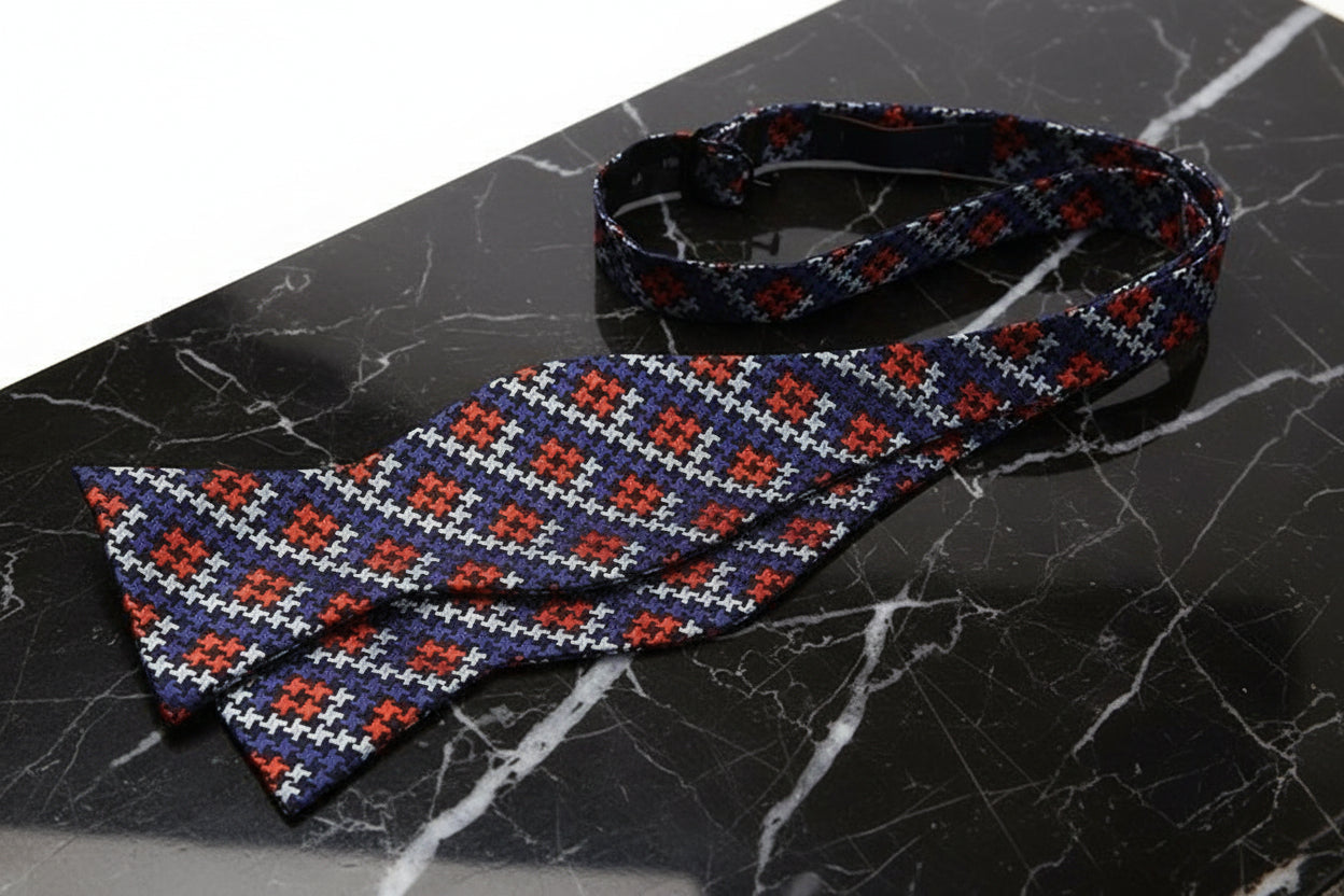 Blue, Black and Orange Hounds Tooth Bow Tie 