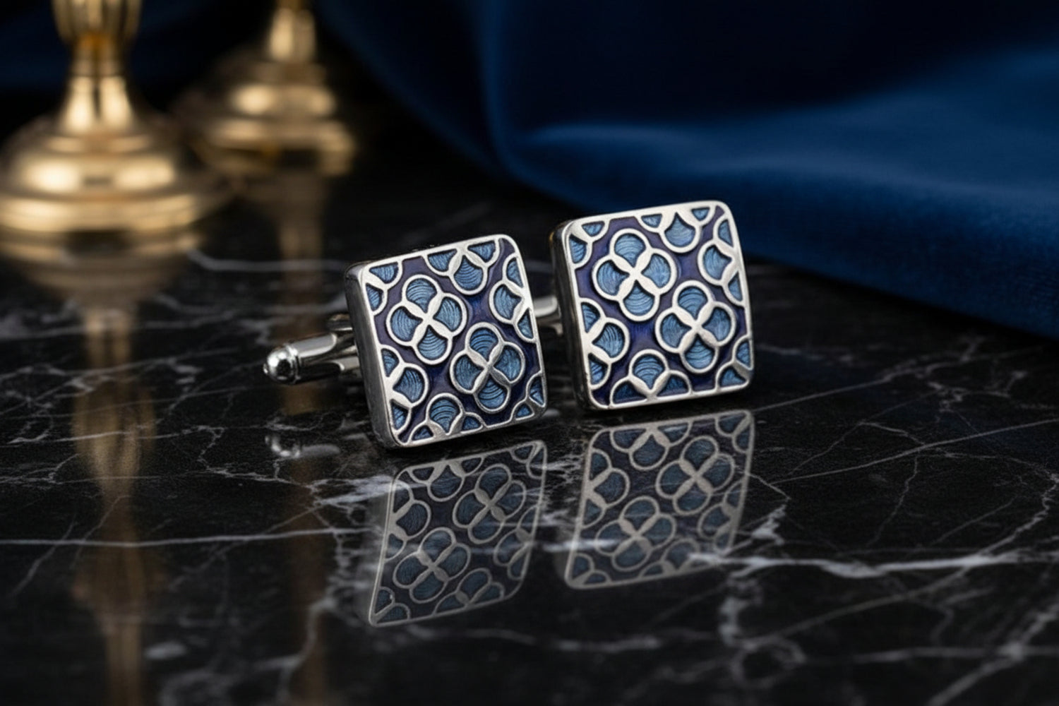 A Square with Green Blue Lily Pads Cuff-links