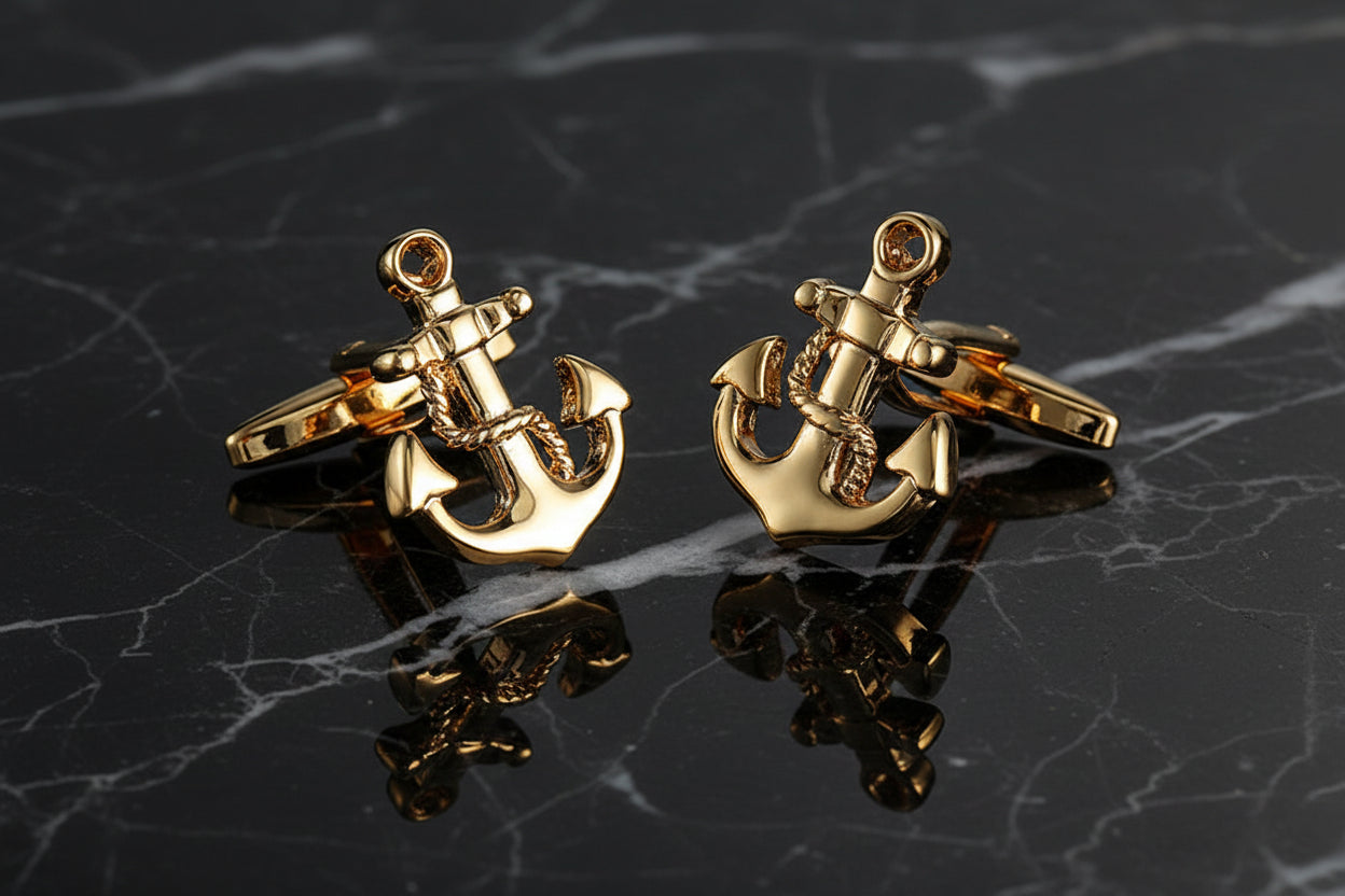 Gold Color Anchor Cuff-links