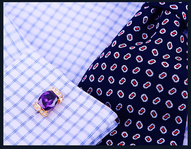 View 2: A Gold and Purple Colored Stone Cuff-links