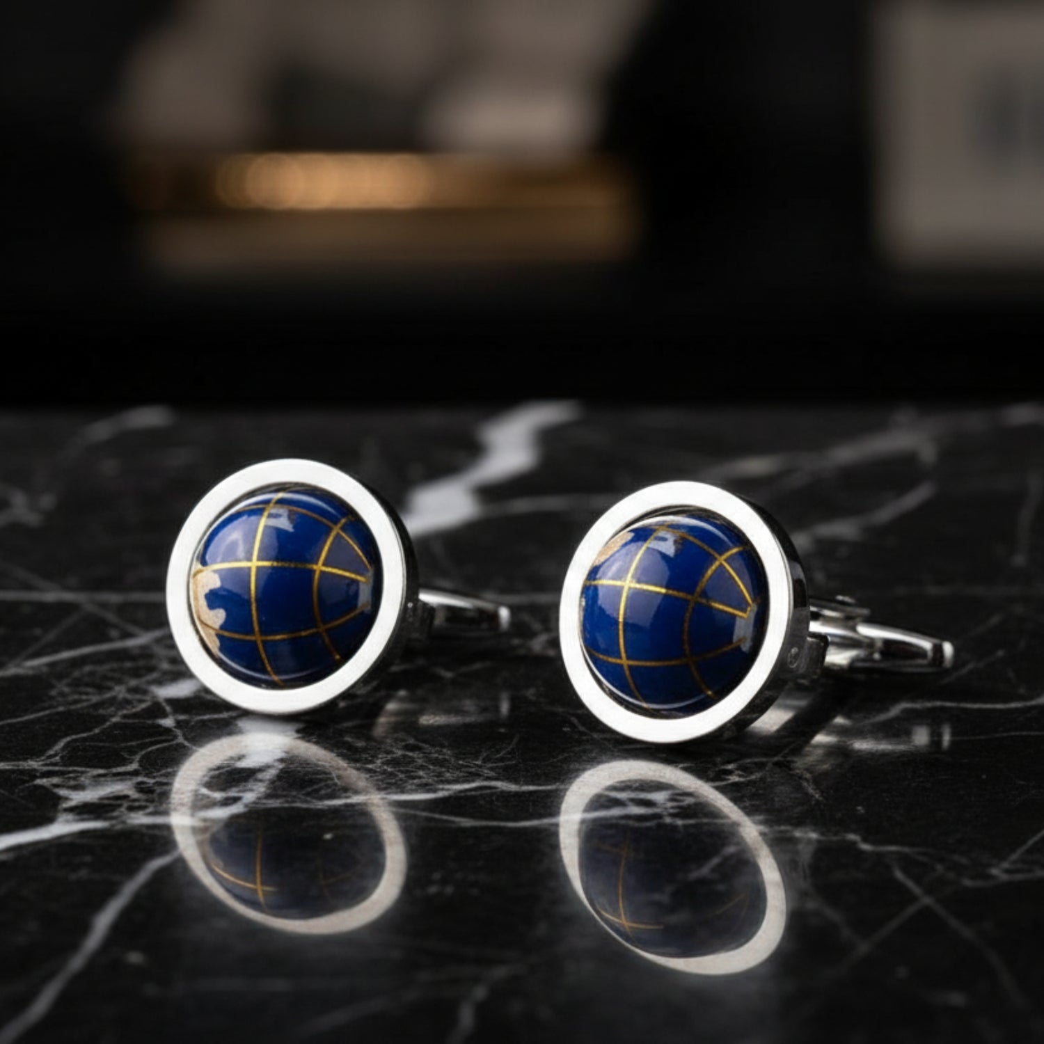 ||Dark Blue Globe Cufflinks