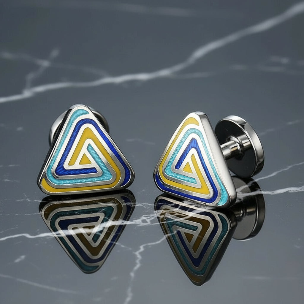 View 2 Blue yellow triangle cuff-links