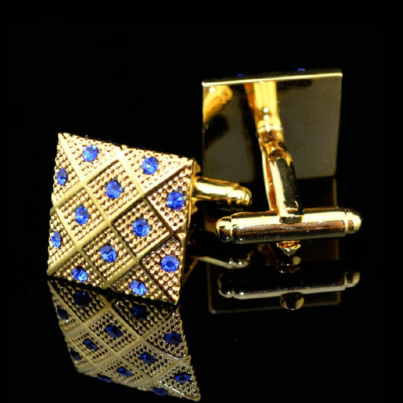 A Gold, Blue Color Square Shape Cuff-links