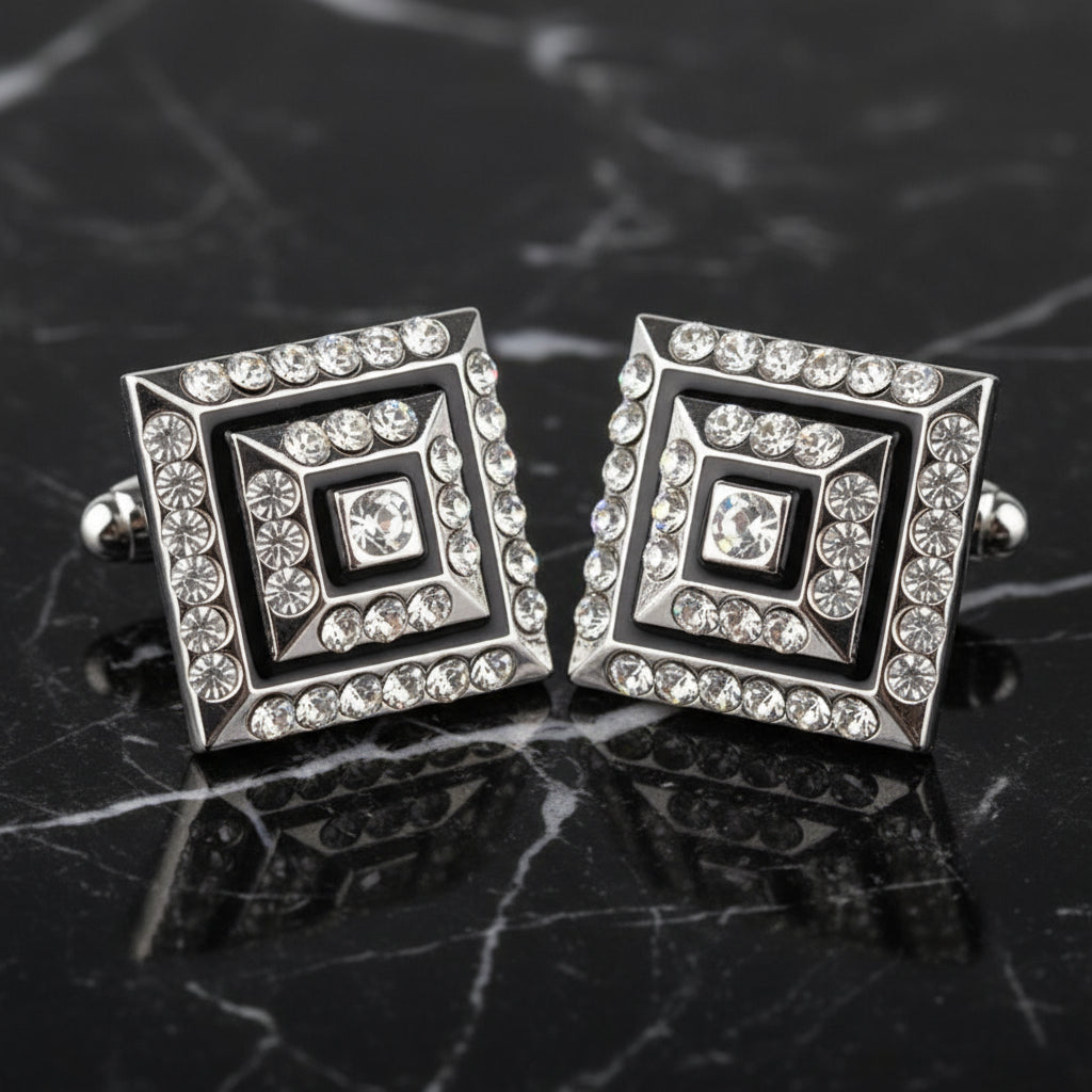 A Pyramid Shape Black, Clear Stone Cuff-links