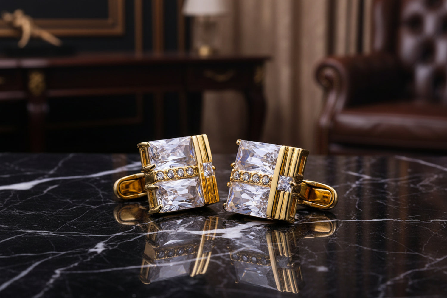 Gold color and clear cufflinks