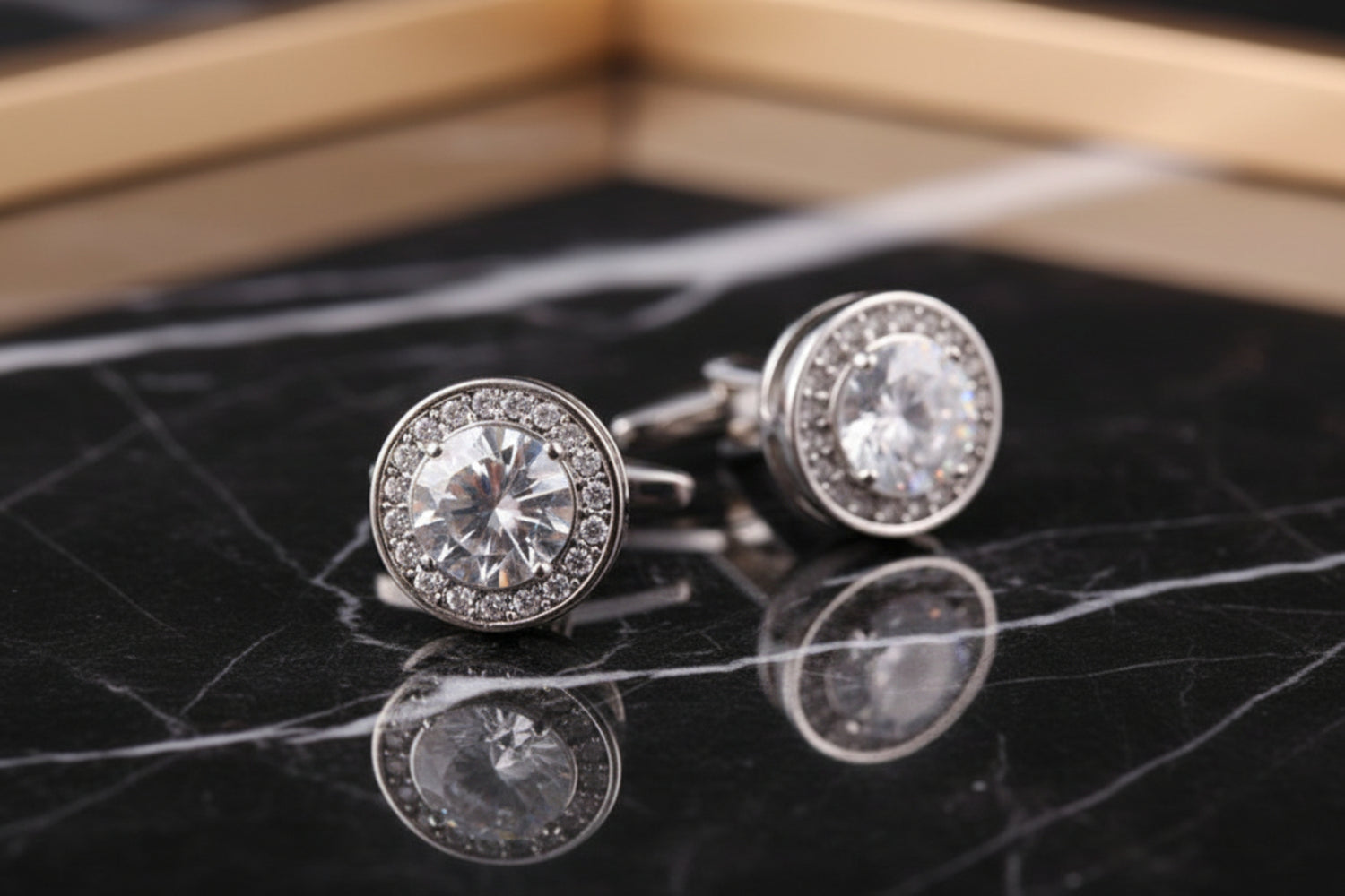 A Clear Stone Circular Shaped Pair of Cuff-links