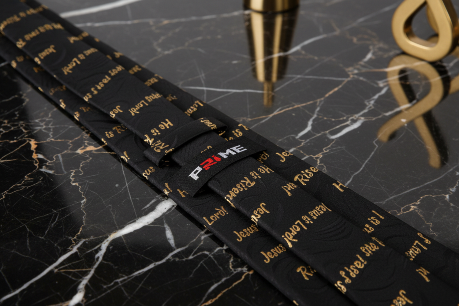 Tie Keep: Black ad Gold Jesus Necktie  