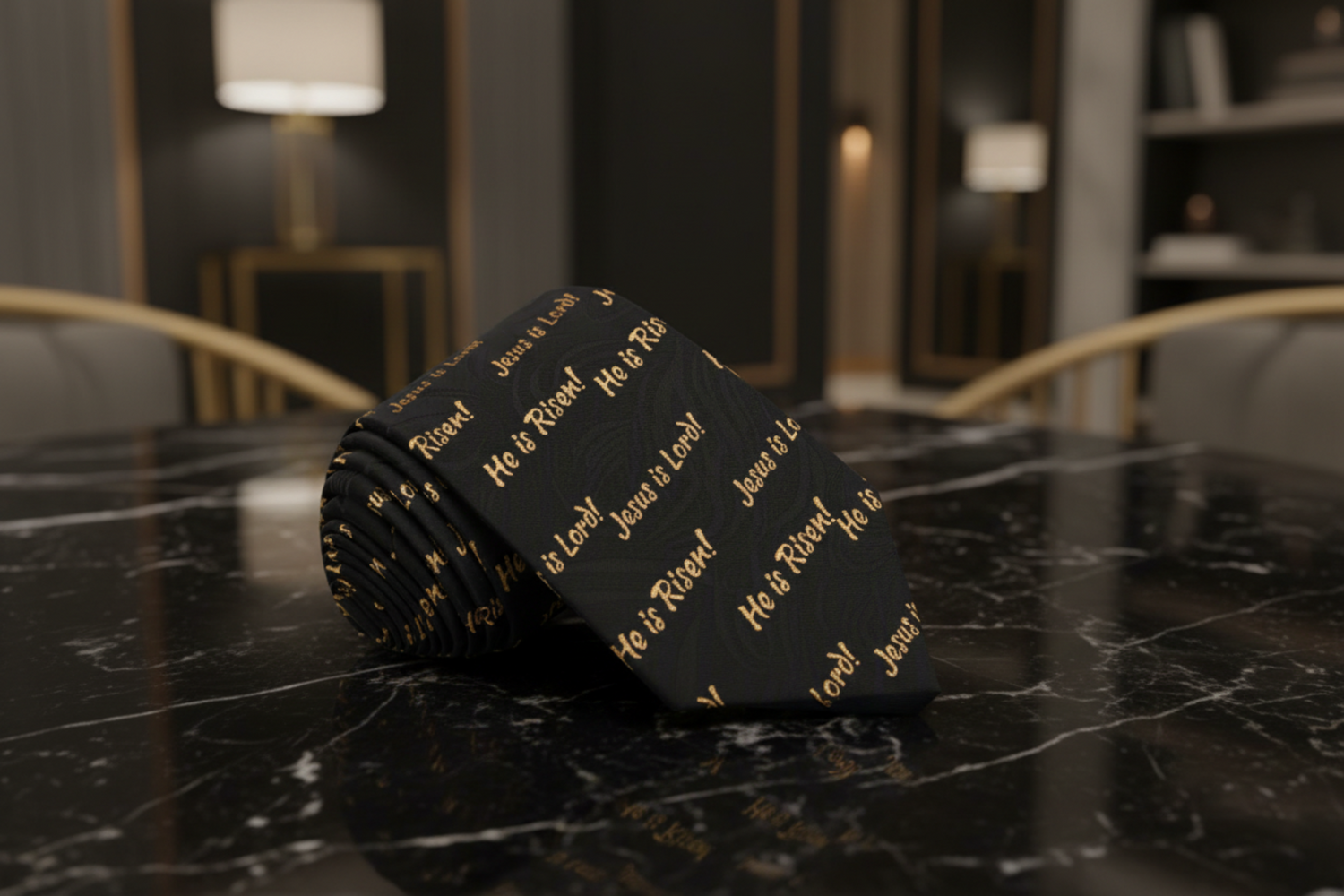 Black ad Gold Jesus Necktie  