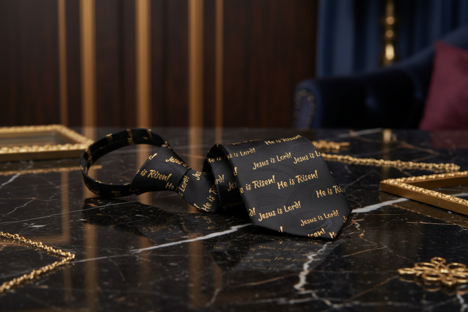 Zipper: Black ad Gold Jesus Necktie 