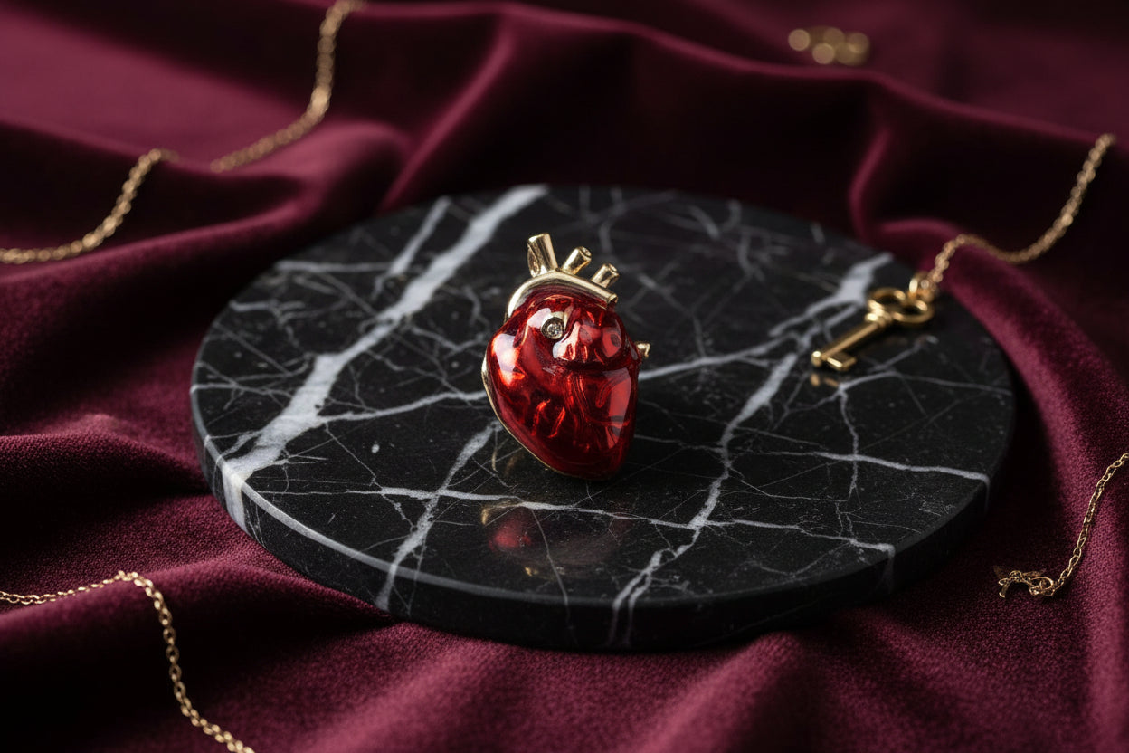 Red, Gold Color Heart Lapel Pin 