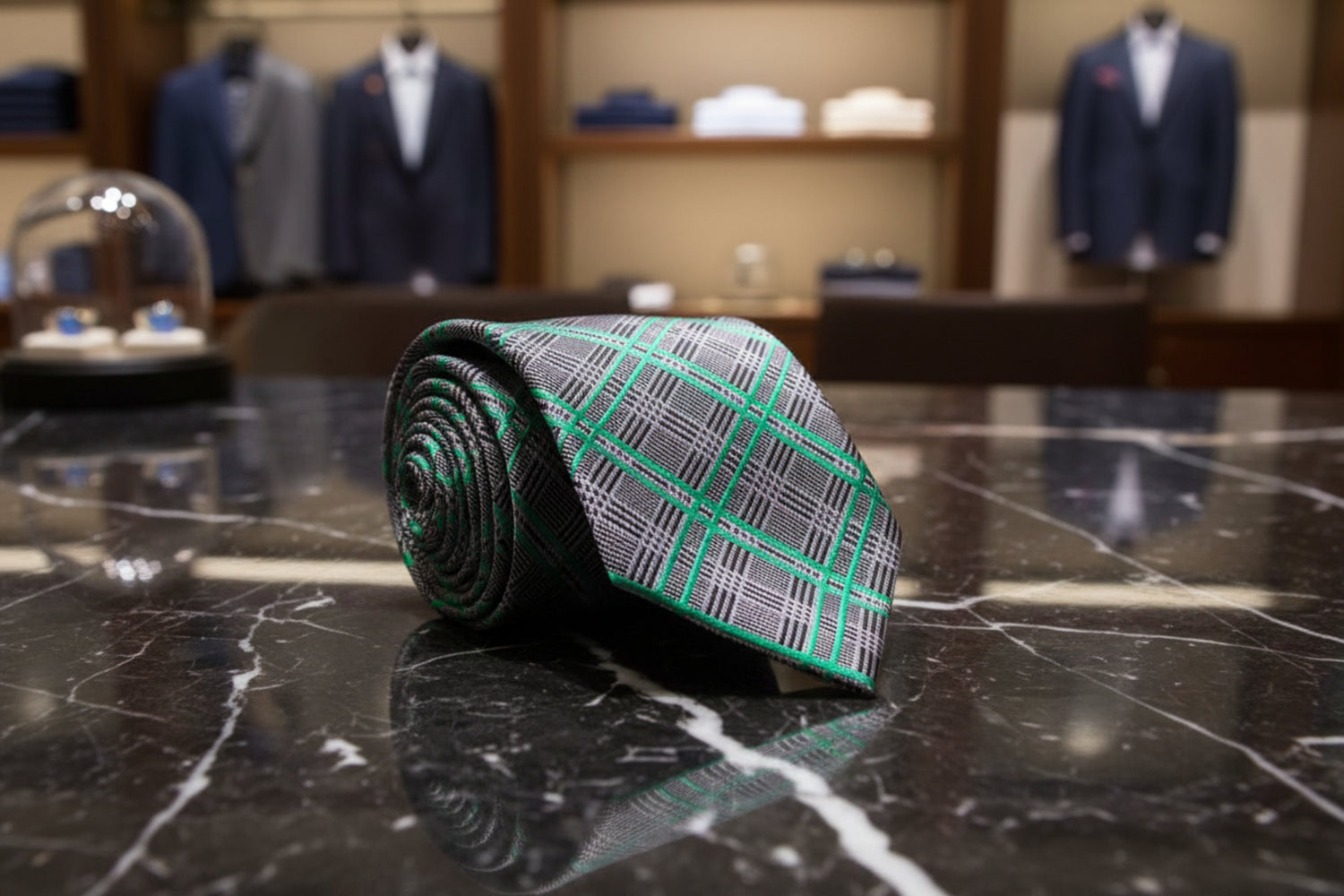 ||Green, Grey, Black Plaid Tie
