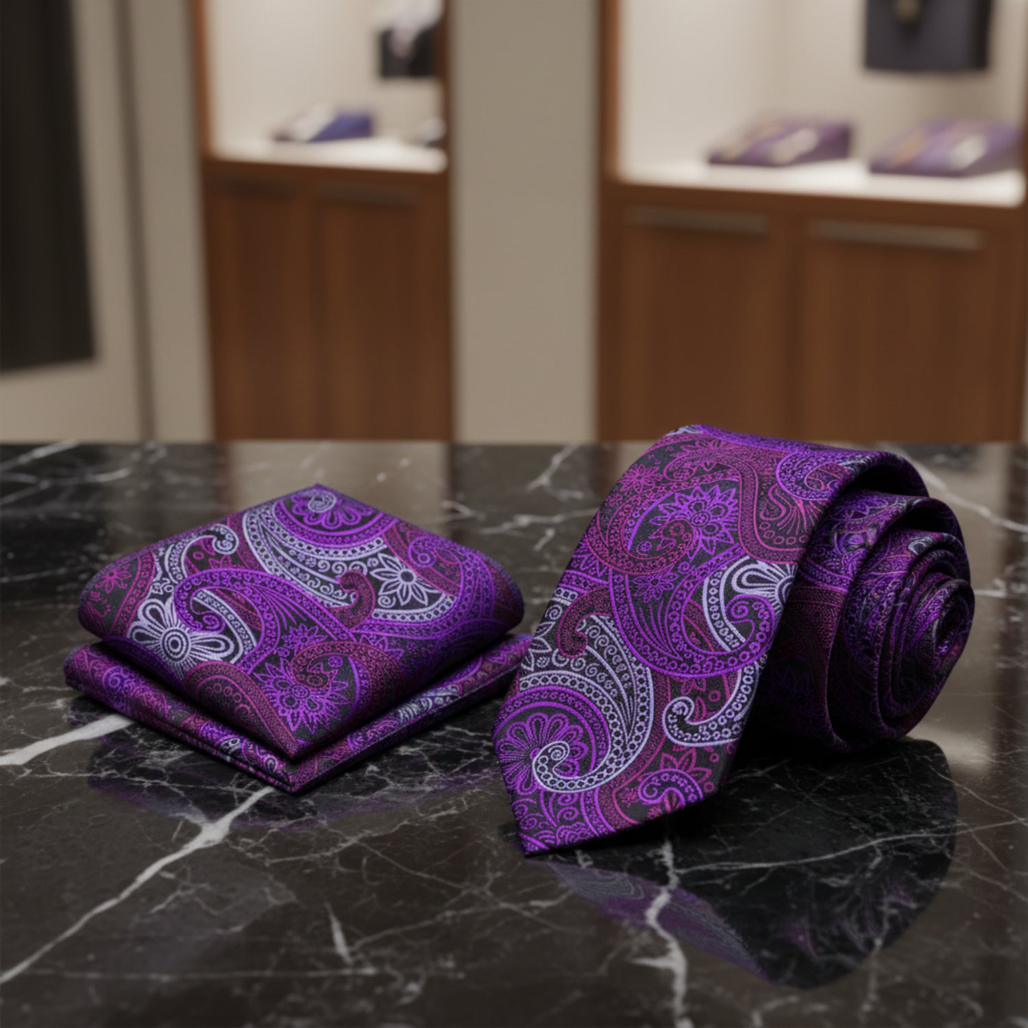 Alt view: Light Purple, Purple Paisley Tie and Square