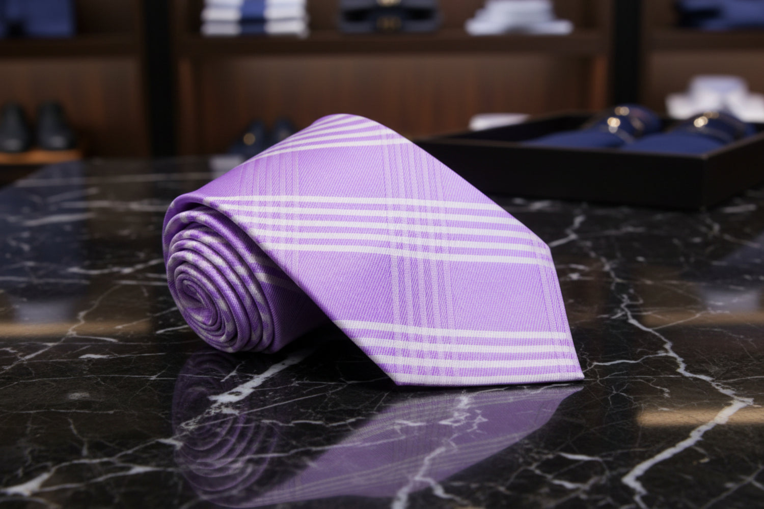 Light Purple, Ghost White Plaid Tie 